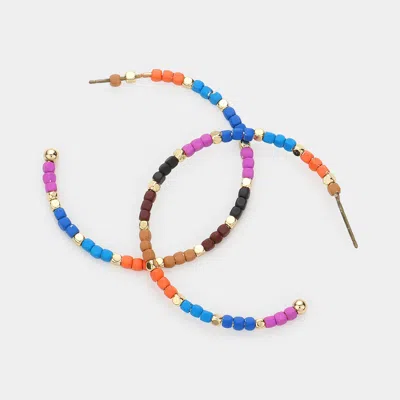 Fashnzfab Colorful Bead Hoop Earrings In Blue