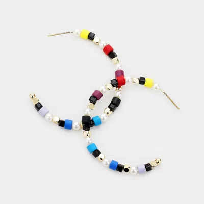 Fashnzfab Colorful Bead Pearl Hoop Earrings In Multi