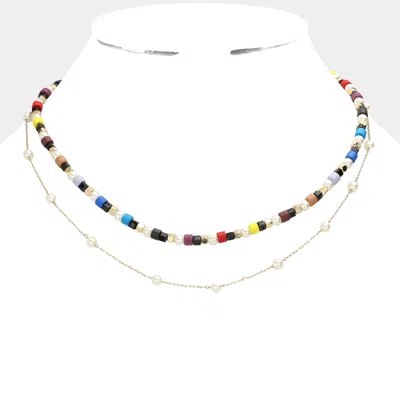 Fashnzfab Colorful Bead Pearl Layered Necklace In Multi