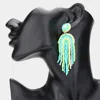 Fashnzfab Colorful Beaded Fringed Dangle Earrings - Green In Green
