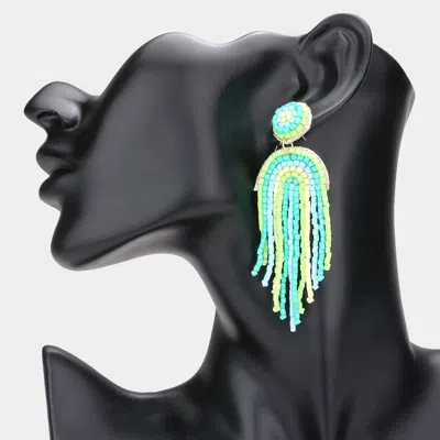 Fashnzfab Colorful Beaded Fringed Dangle Earrings - Green