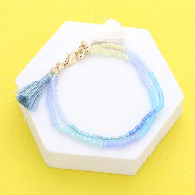 Fashnzfab Colorful Beaded Tassel Bracelet In Blue
