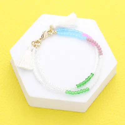 Fashnzfab Colorful Beaded Tassel Bracelet White