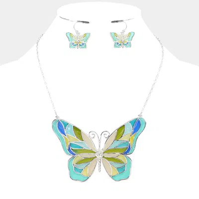 Fashnzfab Colorful Butterfly Pendant Necklace In Blue