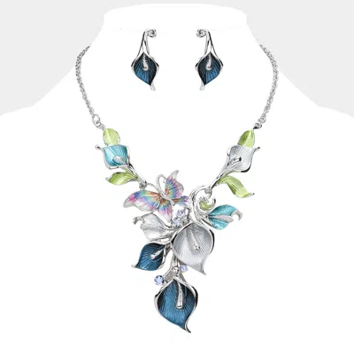 Fashnzfab Colorful Butterfly Petal Cluster Vine Necklace In Blue