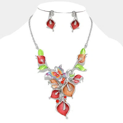 Fashnzfab Colorful Butterfly Petal Cluster Vine Necklace In Multi