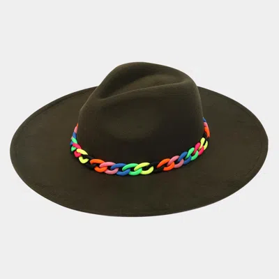 Fashnzfab Colorful Chain Accented Solid Panama Hat In Green
