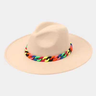 Fashnzfab Colorful Chain Accented Solid Panama Hat In Sand
