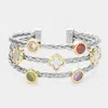 Fashnzfab Colorful Cz Stone Bezel Quatrefoil Pointed Split Cuff Bracelet Multi In Multi