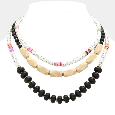 Fashnzfab Colorful Disc Bead Wood Layered Necklace In Black