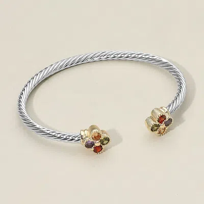 Fashnzfab Colorful Floral Cz Stone Tip Twisted Cuff Bracelet - Multi, Two Tone