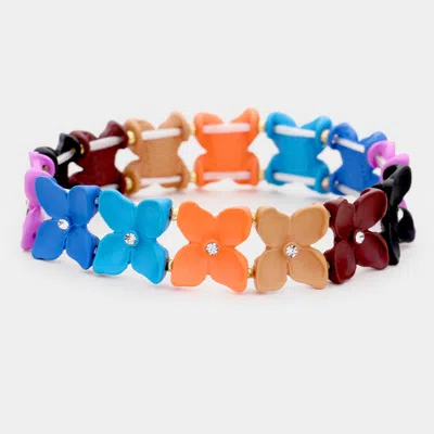 Fashnzfab Colorful Flower Rhinestone Stretch Bracelet Blue, Multi