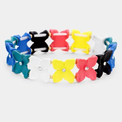 Fashnzfab Colorful Flower Rhinestone Stretch Bracelet Multi