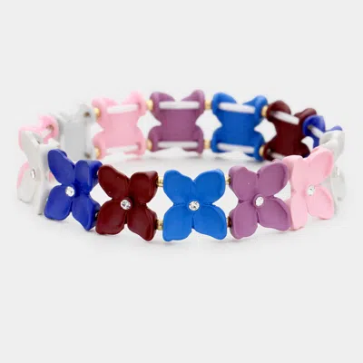 Fashnzfab Colorful Flower Rhinestone Stretch Bracelet Multi, Purple