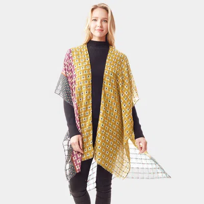 Fashnzfab Colorful Geometric Printed Ruana Poncho In Brown