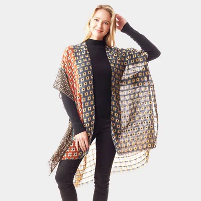 Fashnzfab Colorful Geometric Printed Ruana Poncho In Brown