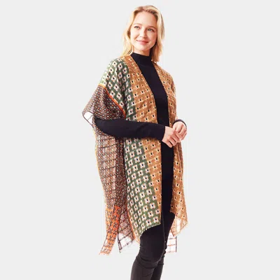 Fashnzfab Colorful Geometric Printed Ruana Poncho In Neutral