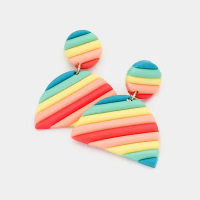 Fashnzfab Colorful Half Round Polymer Clay Link Dangle Earrings In Multi