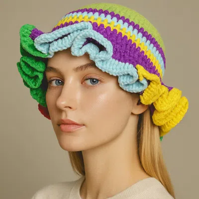 Fashnzfab Colorful Handmade Crochet Ruffle Hat In Multi