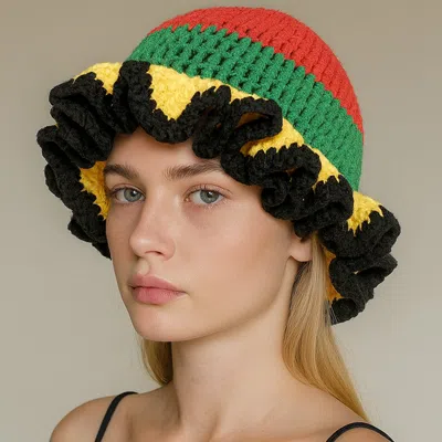 Fashnzfab Colorful Handmade Crochet Ruffle Hat In Multi