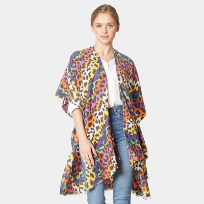 Fashnzfab Colorful Leopard Patterned Cover Up Kimono Poncho In Multi