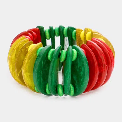 Fashnzfab Colorful Marbled Half Round Wood Bead Stretch Bracelet Multi In Green