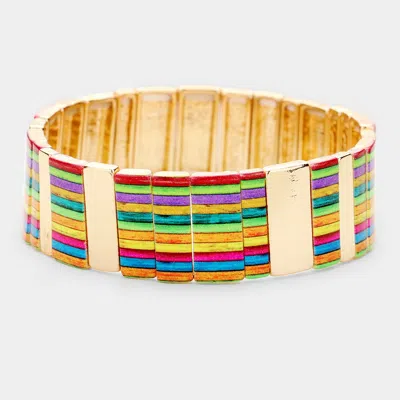 Fashnzfab Colorful Multi Pattern Metal Stretch Bracelet