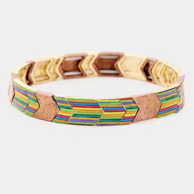 Fashnzfab Colorful Multi Pattern Metal Stretch Bracelet Copper Burnished, Multi In Gold