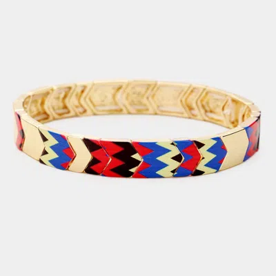 Fashnzfab Colorful Multi Pattern Metal Stretch Bracelet Gold, Multi In Blue
