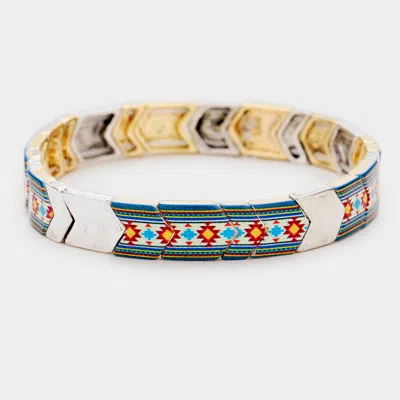 Fashnzfab Colorful Multi Pattern Metal Stretch Bracelet In Silver
