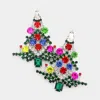 Fashnzfab Colorful Multi Stone Christmas Tree Earrings In Multi