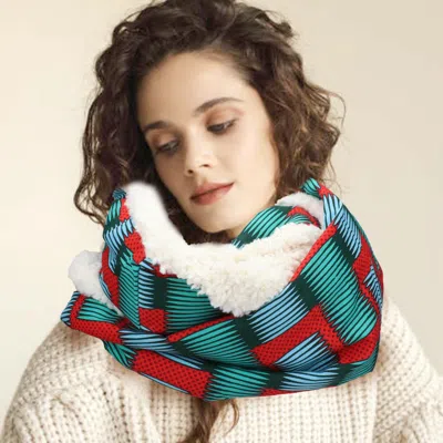 Fashnzfab Colorful Pattern Soft Sherpa Infinity Scarf In Red