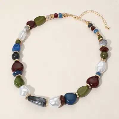 Fashnzfab Colorful Pebble Organic Pearl Beaded Chunky Chain Necklace In Multi