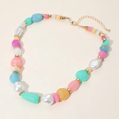 Fashnzfab Colorful Pebble Organic Pearl Beaded Chunky Chain Necklace In Multi