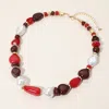 Fashnzfab Colorful Pebble Organic Pearl Beaded Chunky Chain Necklace In Red