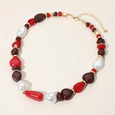 Fashnzfab Colorful Pebble Organic Pearl Beaded Chunky Chain Necklace In Red