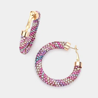Fashnzfab Colorful Rhinestone Pave Hoop Earrings - Multi