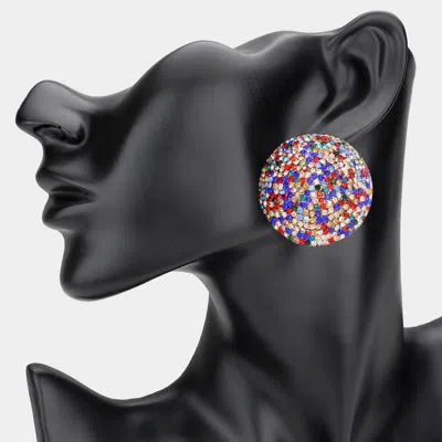 Fashnzfab Colorful Rhinestone Pave Round Clip On Evening Earrings In Blue