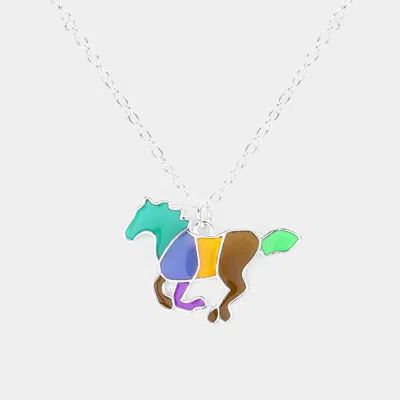 Fashnzfab Colorful Running Horse Pendant Necklace In Multi