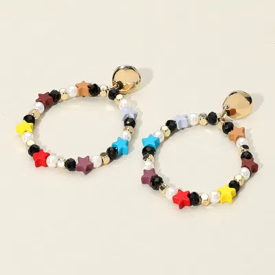 Fashnzfab Colorful Star Pearl Open Circle Dangle Earrings In Brown
