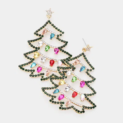 Fashnzfab Colorful Stone Christmas Tree Earrings In Gold