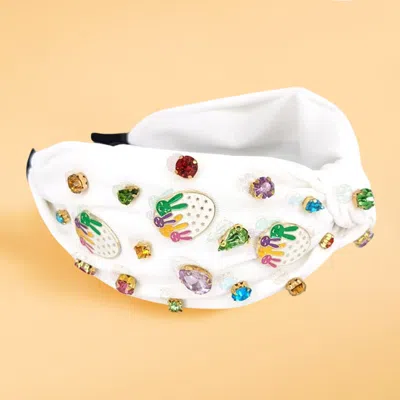 Fashnzfab Colorful Stone Cluster Enamel Easter Bunny Egg Embellished Knot Headband In Gold