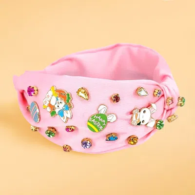 Fashnzfab Colorful Stone Cluster Enamel Easter Bunny Embellished Knot Headband In Gold