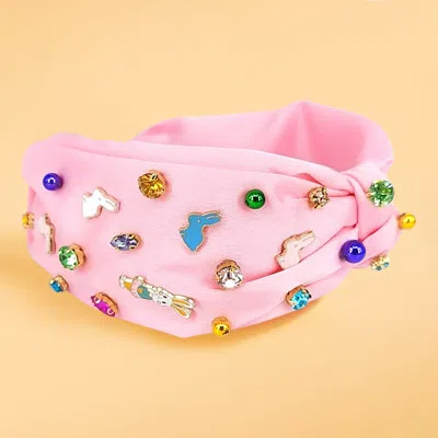 Fashnzfab Colorful Stone Cluster Enamel Easter Bunny Embellished Knot Headband In Multi