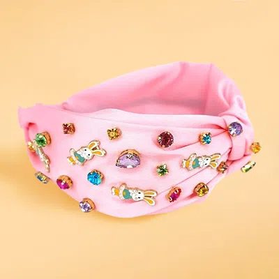 Fashnzfab Colorful Stone Cluster Enamel Easter Bunny Embellished Knot Headband In Multi
