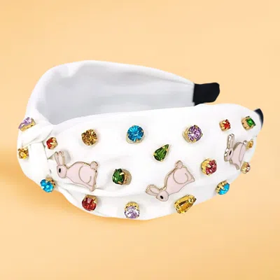 Fashnzfab Colorful Stone Cluster Enamel Easter Bunny Embellished Knot Headband In Multi