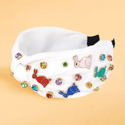 Fashnzfab Colorful Stone Cluster Enamel Easter Bunny Embellished Knot Headband In Multi