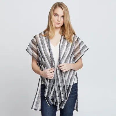 Fashnzfab Colorful Striped Cover Up Kimono Poncho In Black