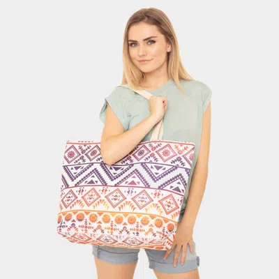 Fashnzfab Colorful Tribal Pattern Beach Tote Bag In Blue