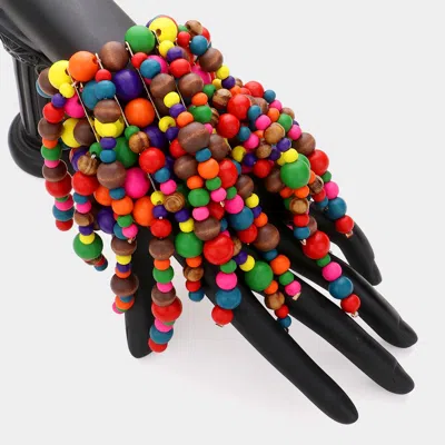 Fashnzfab Colorful Wood Ball Cluster Stretch Bracelet Multi In Green